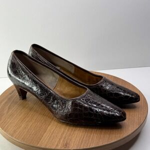 Gimble Brothers Vintage Auth Alligator Embossed Leather Pumps Heels Brown Size 6